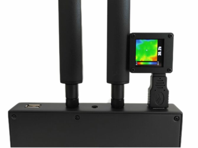 MEFF M1-PRO device with infrared, GPS activation, and heat detection probes attached for advanced surveillance detection